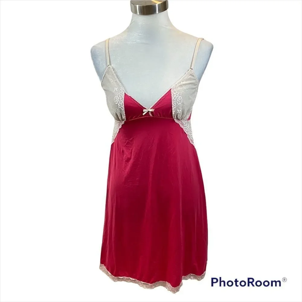 Hope Brand Pink and Ivory Open Back Mini Length Nightgown Lingerie Medium‎